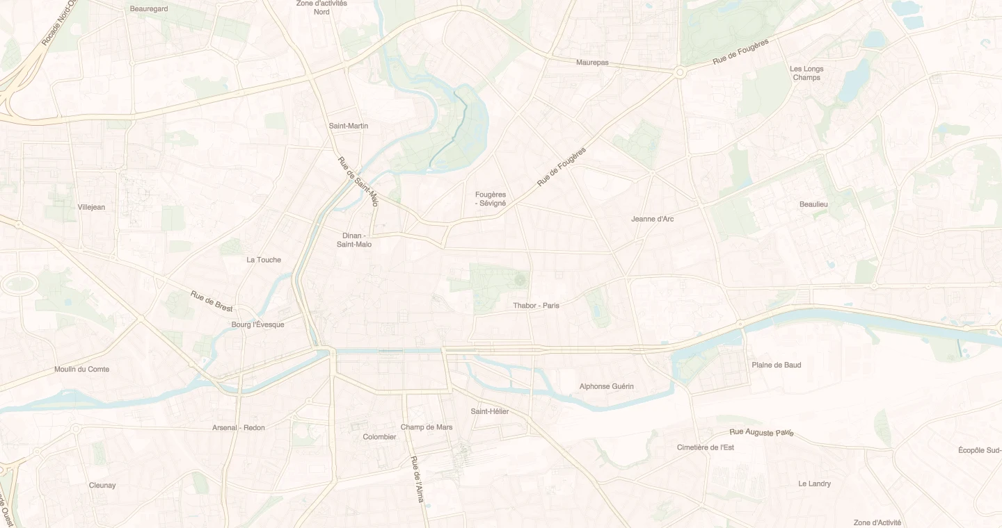 Carte du centre de Rennes, autour du parc du Thabor